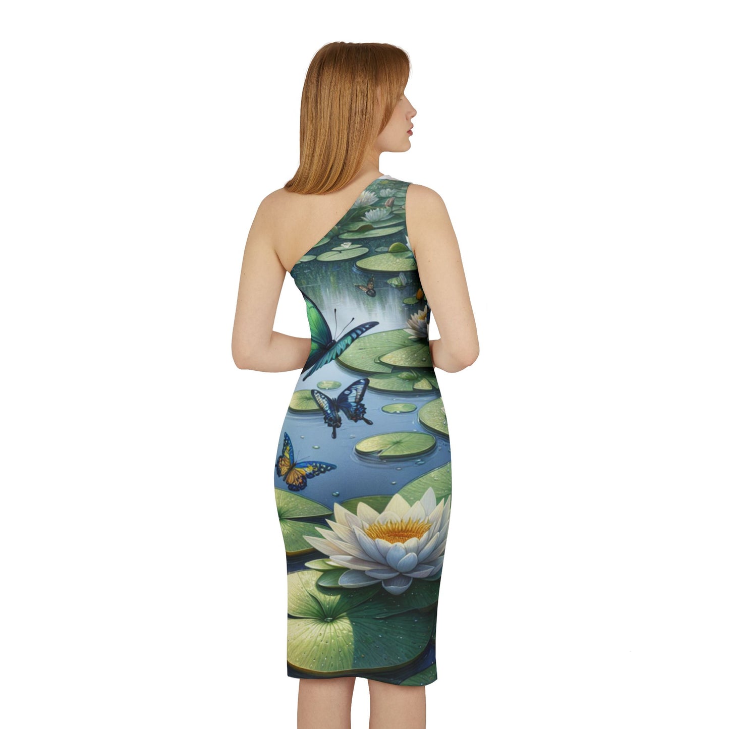Shoulder Dress - Water Lillies & Butterflies Print