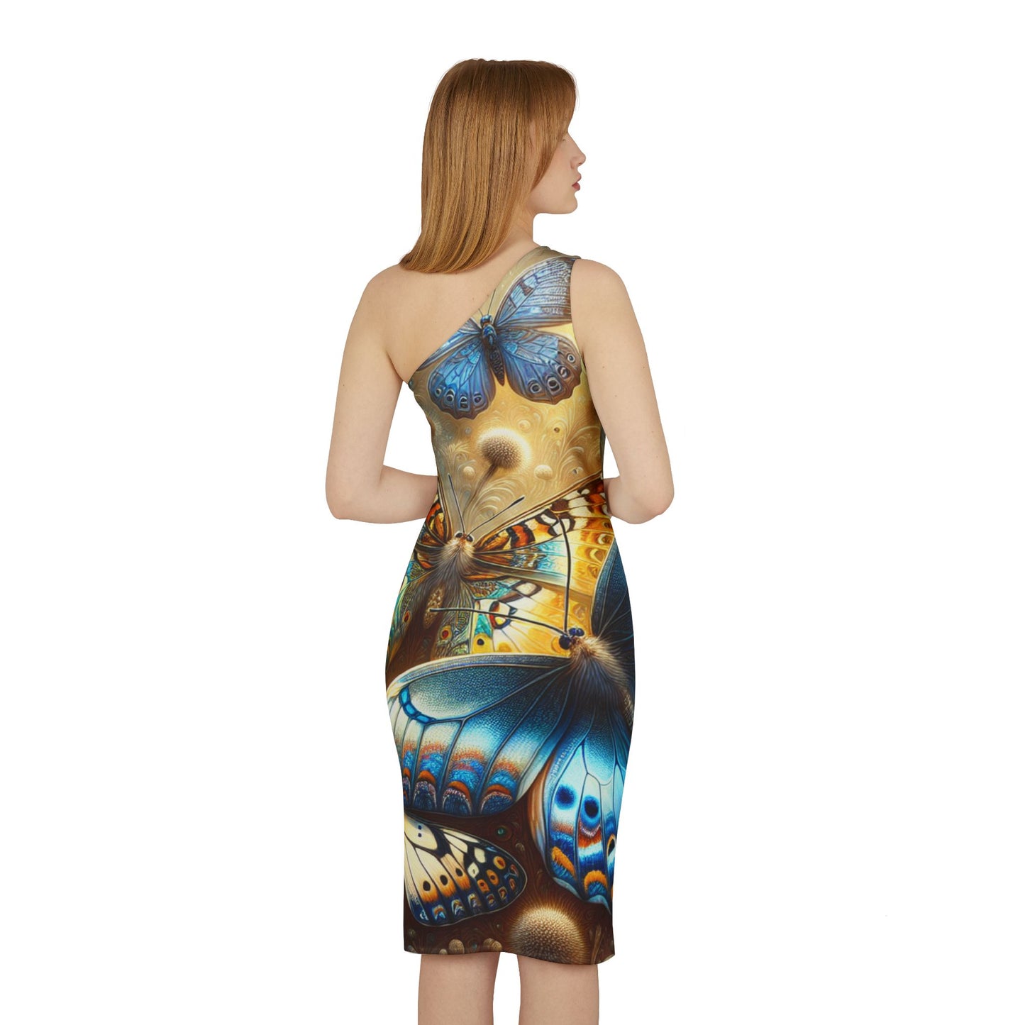 Shoulder Dress with Butterflies and Flowers