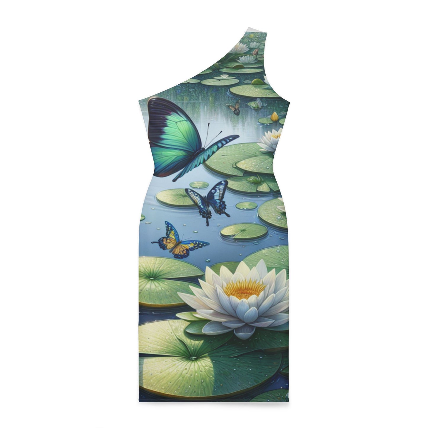 Shoulder Dress - Water Lillies & Butterflies Print