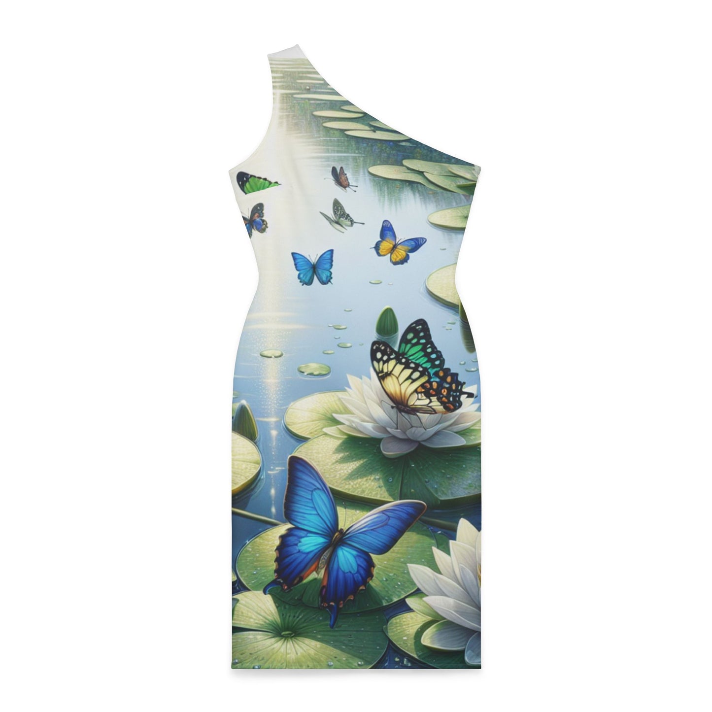 Shoulder Dress - Water Lillies & Butterflies Print