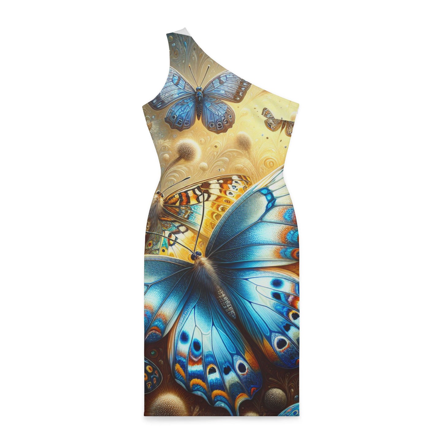 Shoulder Dress with Butterflies and Flowers