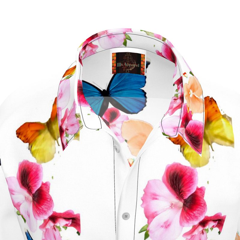 Butterfly & Floral Mens Short Sleeve Shirt