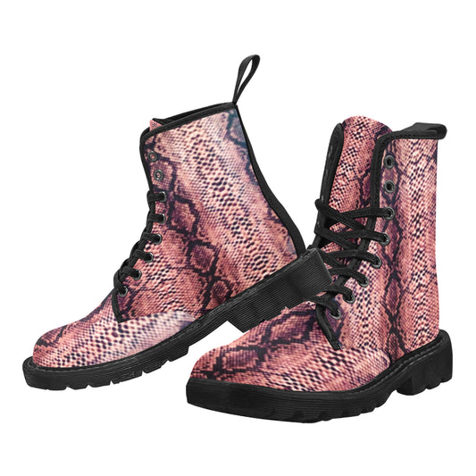 Brown Snake Print Canvas Women's Boots