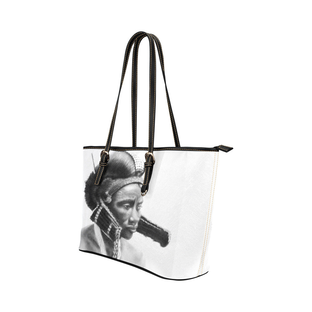 African Tribesman Leather Tote Bag