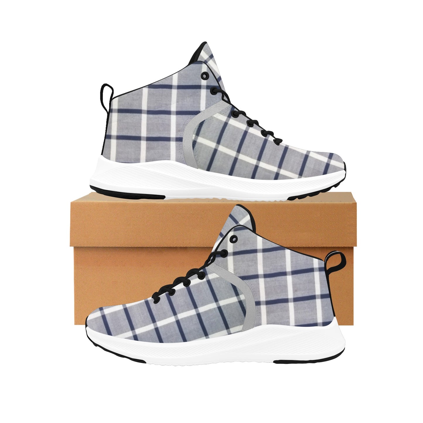Blue & Grey Check Women's Mid Top Sports Shoes