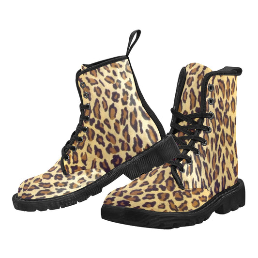 Leopard Print Women's Lace Up Canvas Boots
